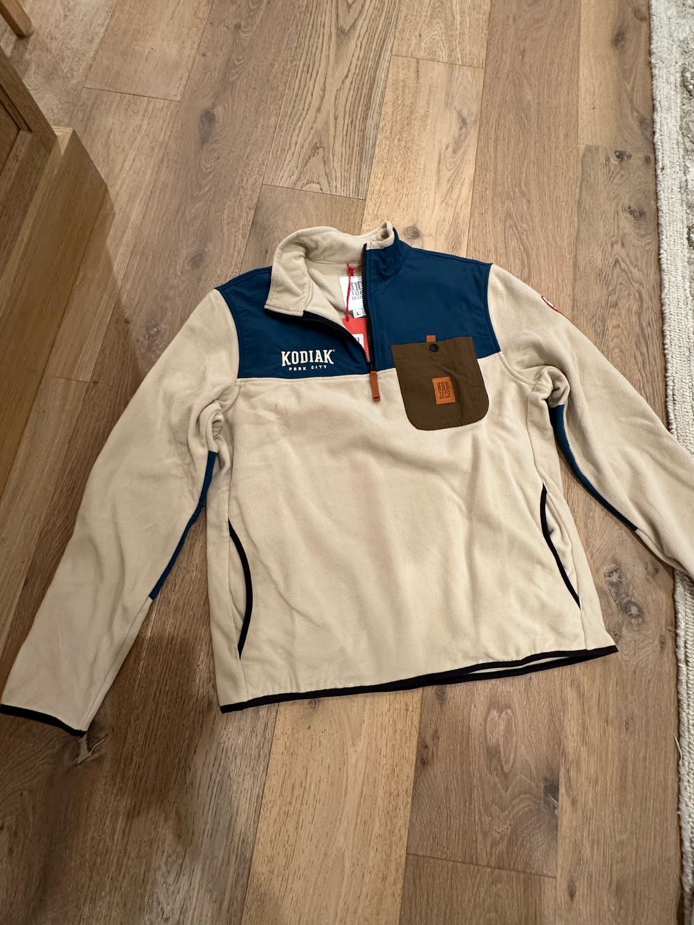 Topo Designs Kodiak Fleece Pullover in Cream, Navy & Brown